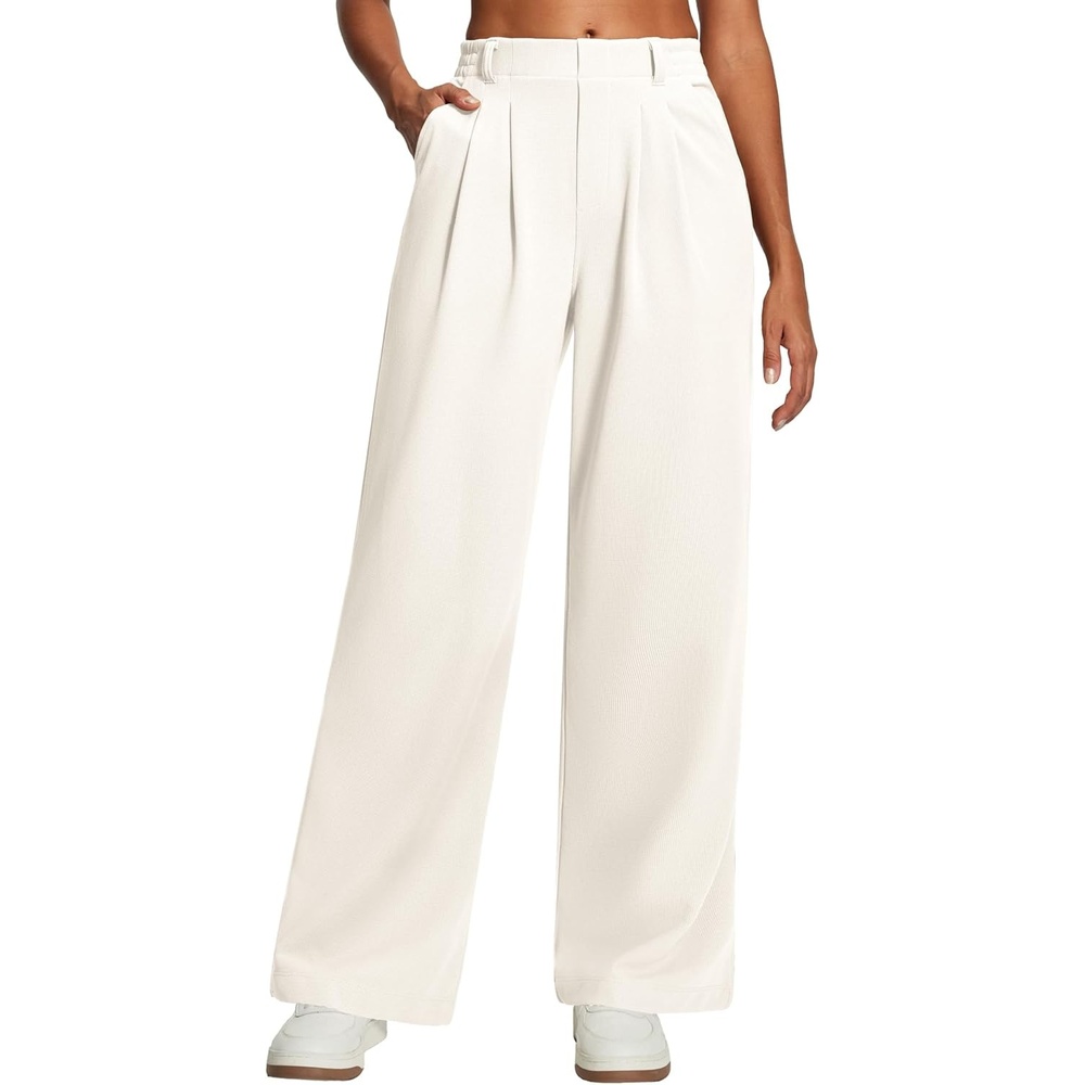 image:imageHeathyoga Wide Leg Stretchy Work Pants Women Pull on Dress Pants High Waisted Business Casual Trousers Slacks for WomenBone