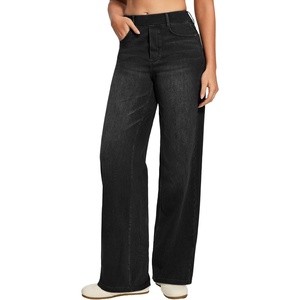 image:imageHeathyoga Wide Leg Jeans for Women Trendy Stretchy High Waisted Pull On Baggy Jeans for Women Denim Pants Sweatpant JeanBlack Wash