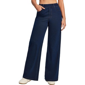 image:imageHeathyoga Wide Leg Jeans for Women Trendy Stretchy High Waisted Pull On Baggy Jeans for Women Denim Pants Sweatpant JeanDark Blue